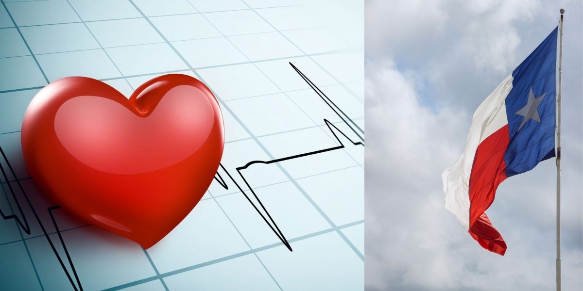 Red heart and EKG line on a grid background, split with a Chilean flag on the right, suggesting heart health in Chile
